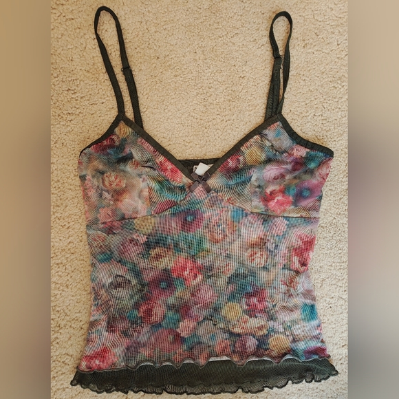 Y2K No Boundaries Semi Sheer Floral Mesh Lace Cami Top. - Picture 5 of 9